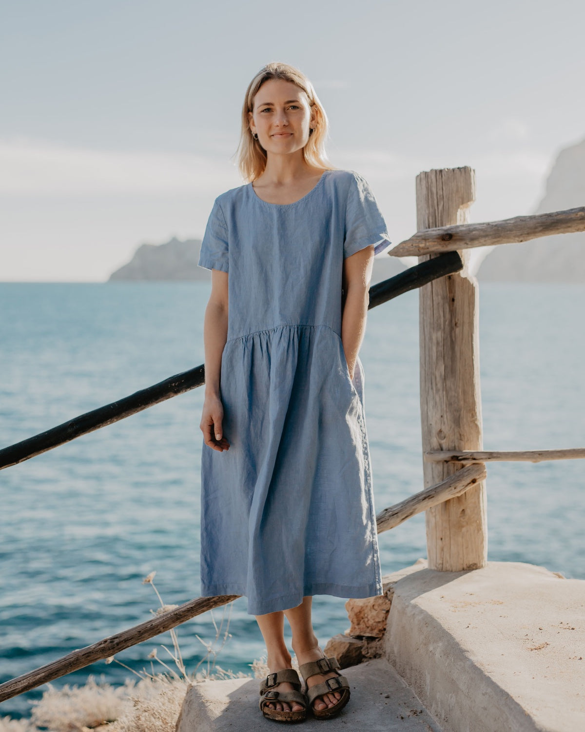 Sky - Linen Dress in Dusk Blue  Sauths