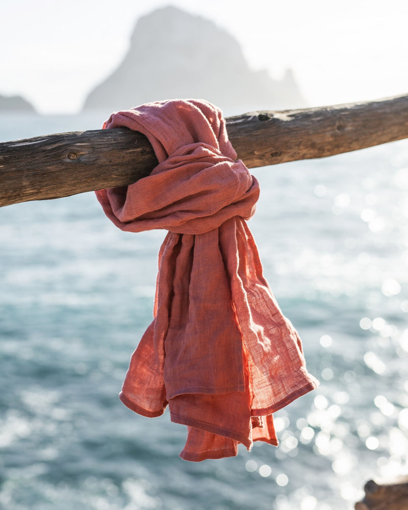 Lightweight Linen Scarf in Coral
