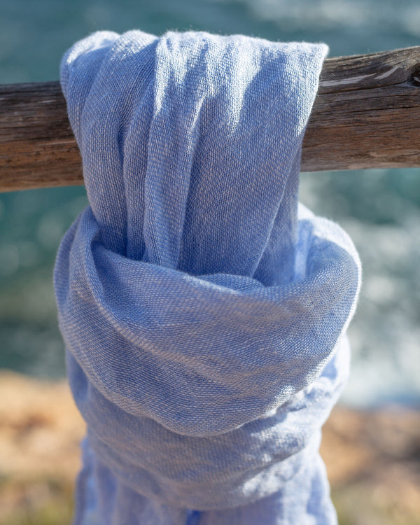 Lightweight Linen Scarf in Blue Chambray