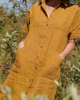 Turmeric Audrey linen shirt dress