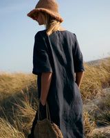 Kyoto - Linen Dress in Blueberry