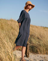 Kyoto - Linen Dress in Blueberry