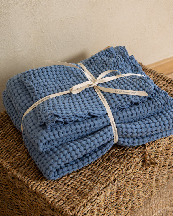 Waffle towel set in Blue - Face Hand Body (3 pcs)