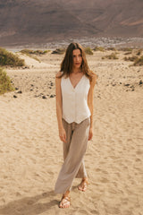 Amy - Linen Vest in Natural Stripe