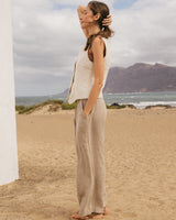 Amy - Linen Vest in Natural Stripe