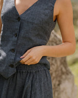 Amy - Linen Vest in Blue Herringbone