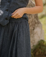 Shaina - Linen Skirt in Blue Herringbone