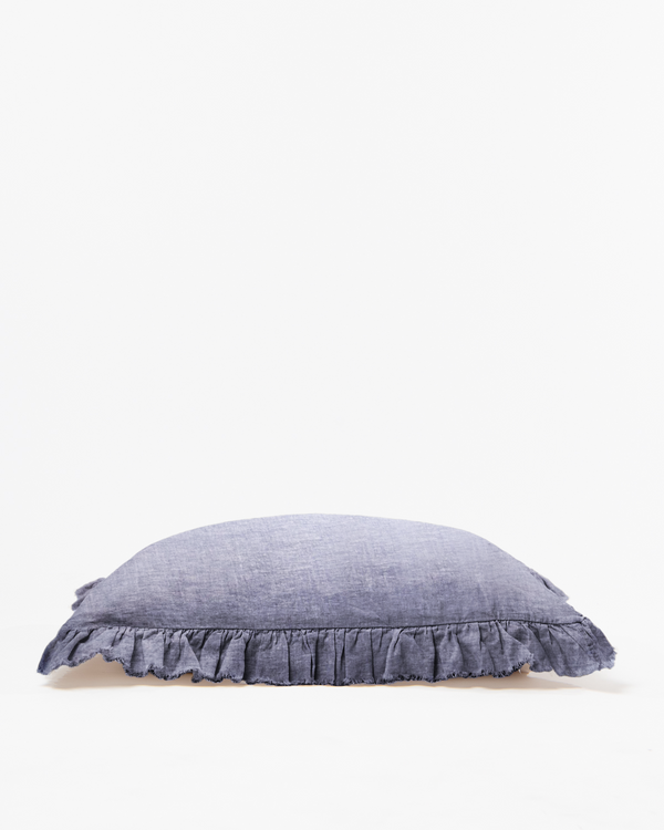 Blue Chambray Linen Sham With Frindges