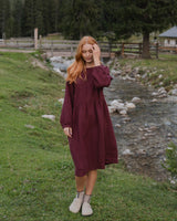 Capri - Linen Dress in Deep Burgundy