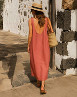 Carmen - Linen Dress in Dusty Red