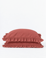 Dusty Red Linen Sham With Frindges