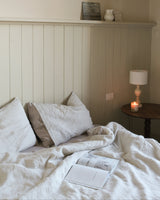 Natural Stripe and Cappuccino double sided linen pillowcase with buttons