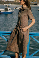 Elaine - Linen Dress in Sunny Purple