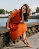 Elaine - Linen Dress in Burnt Orange