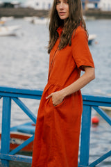 Elaine - Linen Dress in Burnt Orange
