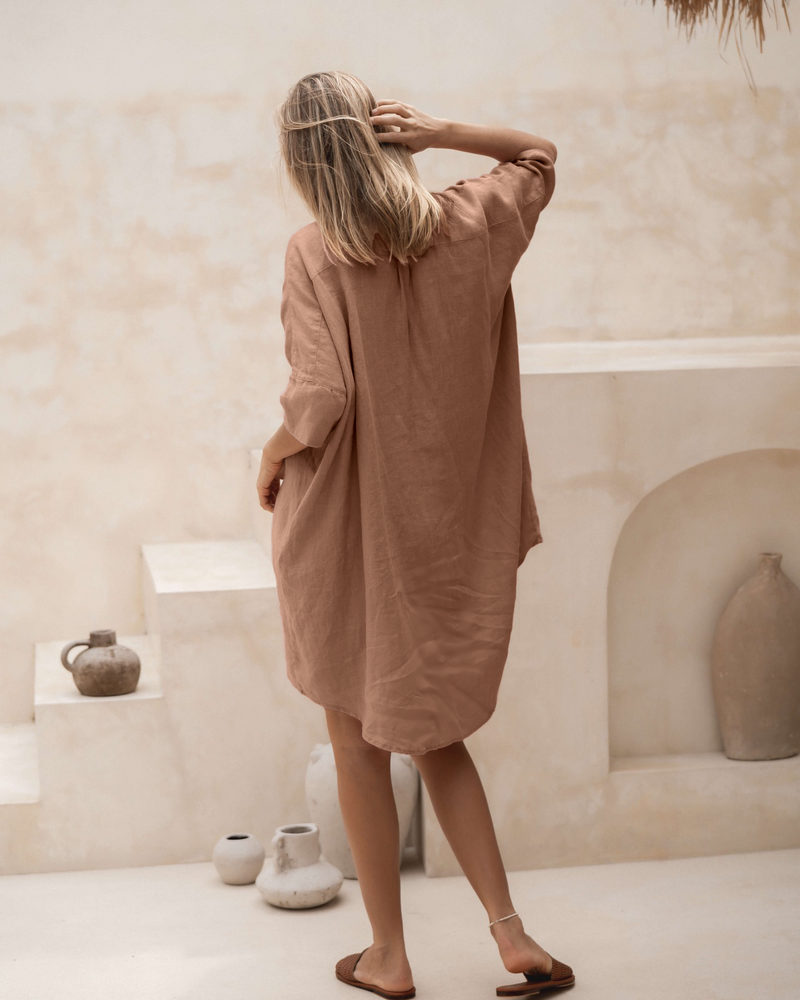 Gabi - Linen Shirt Dress in Dusty Rose