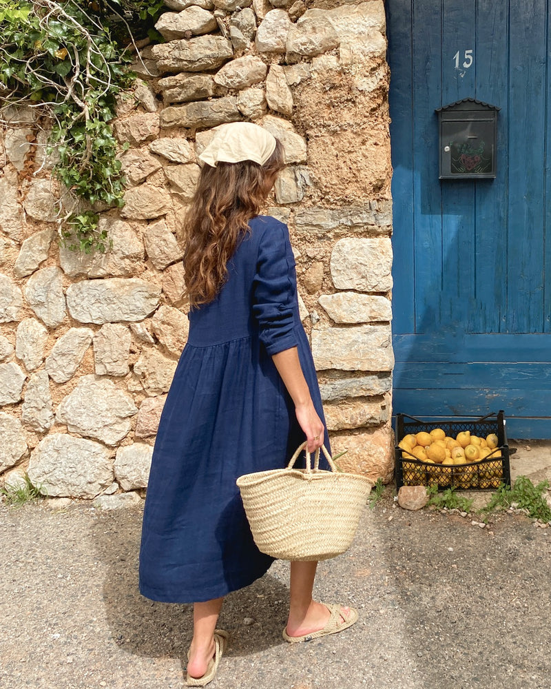 Gigi - Linen Blend Dress in Dark blue Sauths Gigi - Linen Blend Dress in Dark blue Sauths