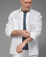 Men's Long Sleeve Heavyweight Linen Shirt in Off White