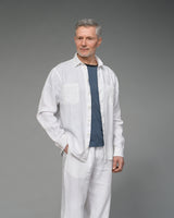 Men's Long Sleeve Heavyweight Linen Shirt in Off White