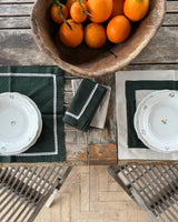 Dark green Heavyweight Linen napkins with white lace set of 2