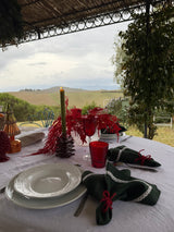 Dark green Heavyweight Linen napkins with white lace set of 2