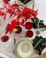 Dark green Heavyweight Linen napkins with white lace set of 2