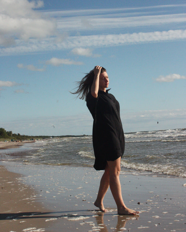 Gabi - Linen Shirt Dress in Black