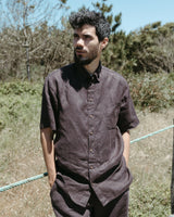 Men's Short Sleeve Linen Shirt in Chocolate