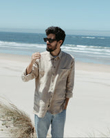 Men's Long Sleeve Heavyweight Linen Shirt in Dune