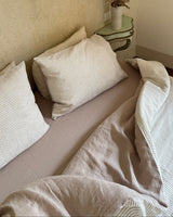 Natural Stripe and Cappuccino double sided linen pillowcase with buttons