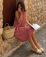 Ipanema - Linen Dress in Dusty Red