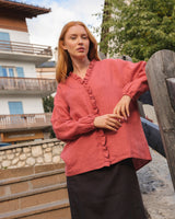 Lina - Linen Blouse in Dusty Red