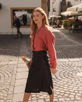 Lina - Linen Blouse in Dusty Red