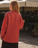 Lina - Linen Blouse in Dusty Red