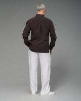 Men's Long Sleeve Linen Shirt in Chocolate
