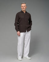 Men's Long Sleeve Linen Shirt in Chocolate