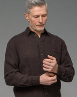 Men's Long Sleeve Linen Shirt in Chocolate