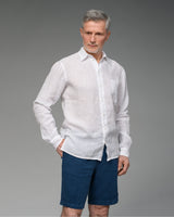 Men's Long Sleeve Linen Shirt in Off White