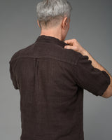Men's Short Sleeve Linen Shirt in Chocolate