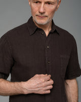 Men's Short Sleeve Linen Shirt in Chocolate
