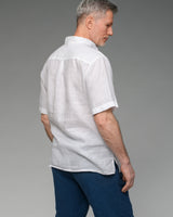 Men's Short Sleeve Linen Shirt in Off White