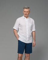 Men's Short Sleeve Linen Shirt in Off White