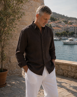Men's Long Sleeve Linen Shirt in Chocolate