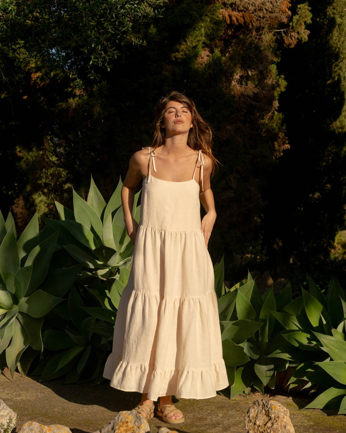 May - Linen Dress in Creamy  Sauths
