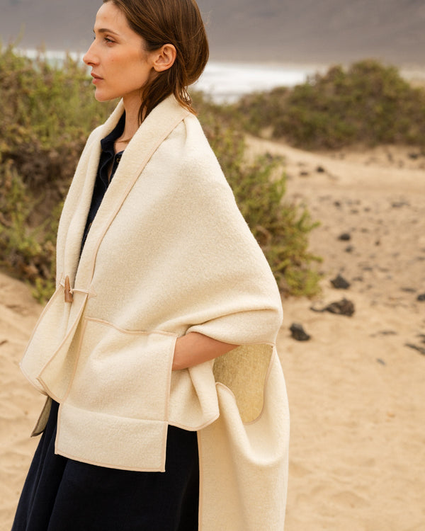 Wool Blend Poncho in Creamy