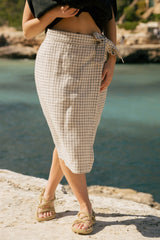 July - Linen Skirt in Beige checks