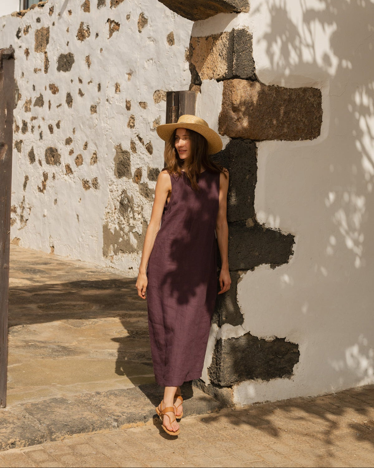 sauths linen dress Carmen Color:Ash Wash SIZE::S Blue Dress Caption