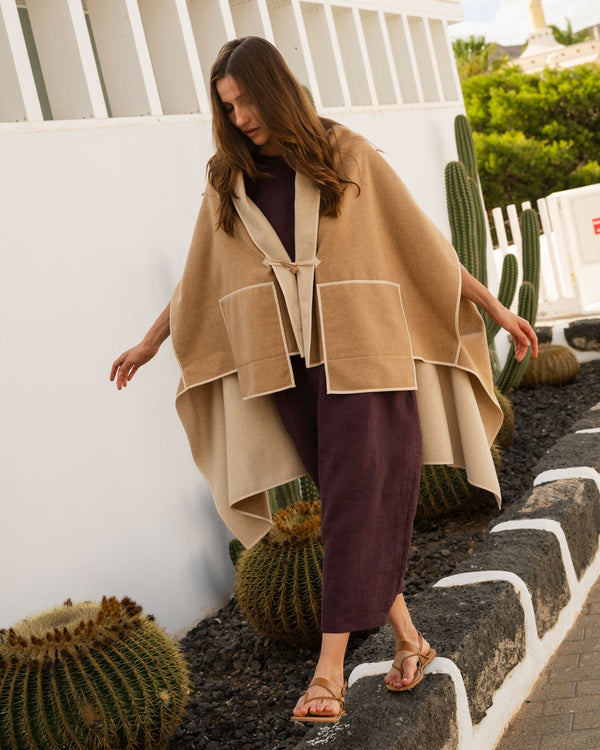 Wool Blend Poncho in Camel