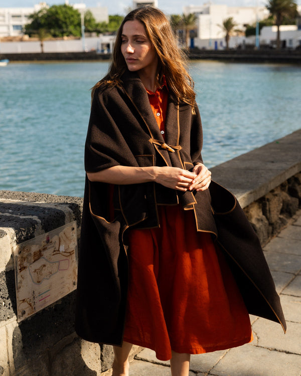 Wool Blend Poncho in Chocolate