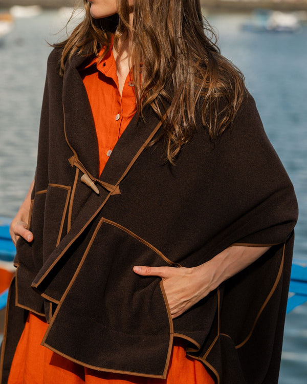 Wool Blend Poncho in Chocolate
